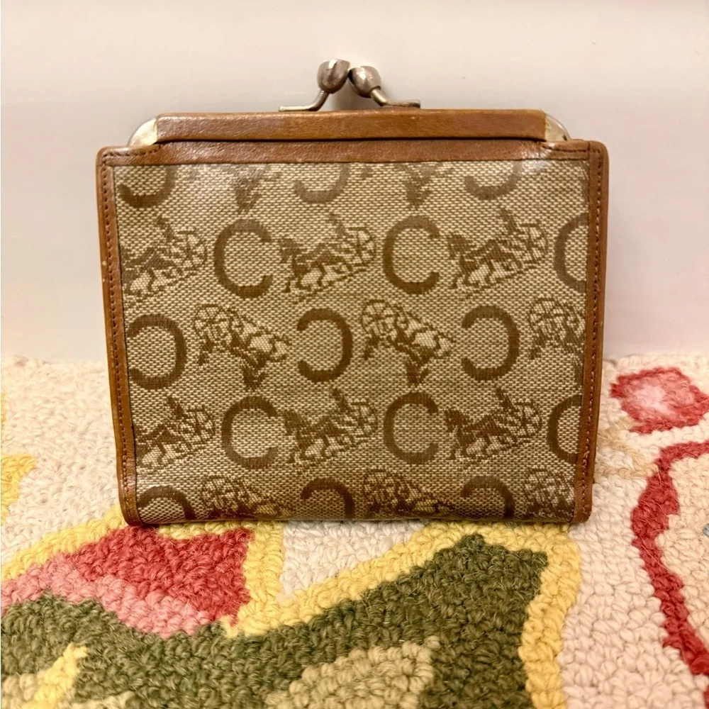 CELINE Unisex Vintage Classic Horse Carriage & Macadam Brown PVC Kiss Lock - Picture 3 of 16